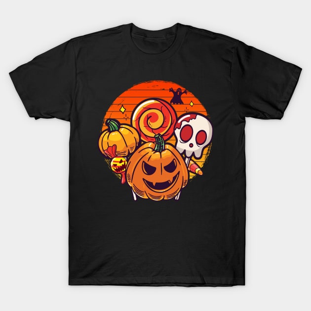 Funny Halloween Pumpkin Trick or Treat Candy Jack O Lantern T-Shirt by Kali Space